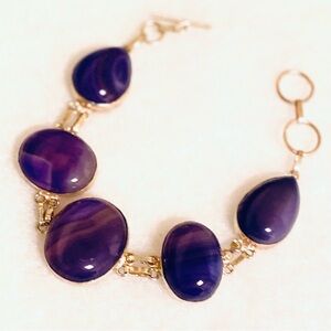 2/$15 Genuine Gemstone Purple Agate Silver Bracelet, Elegant, Statement, Chunky